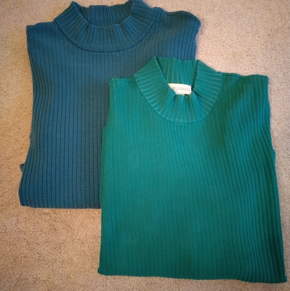 Appleseed's Teal and Green Cowl Neck Sweaters
